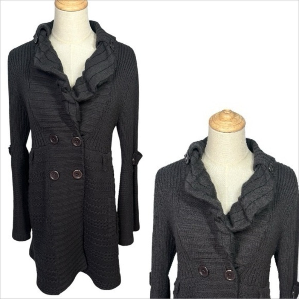 John Fashion Wool Blend Ruffle Shawl Collar Double Breasted Sweater Coatigan‎ XL